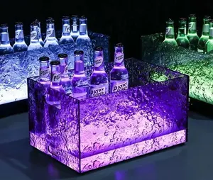 Enfriador de cerveza LED con cambio de colores RGB luminoso, cubo de hielo con luz LED para 24 cervezas