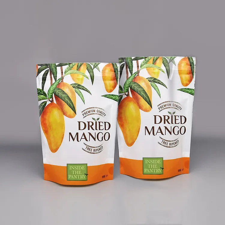 Druckverschluss-Trockenfrucht-Plastiktüten Wieder versch ließbarer Plastik verpackungs beutel für Mango-Chips Bedruckte Getreide beutel Sandbeutel