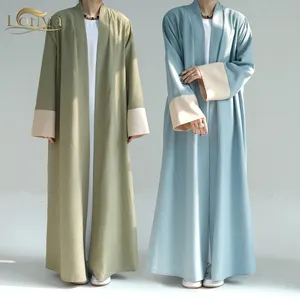 2024 ramazan keten basit Abaya kadınlar müslüman elbise türkiye tarzı açık çarşaf İslami giyim kadın müslüman uzun elbise