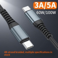 Kabel Data PD Anyaman 48-untai 3A/5A 60W/100W USB-C ke USB-C Pengisian Cepat Konektor Ganda Pria