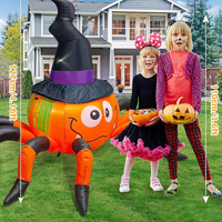 Sombreros de Bruja, Calabazas y Arañas Inflables de Halloween con Luces LED para Decoración de Jardín Exterior