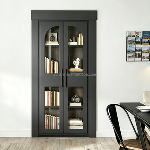 Porte dissimulée grise en bois massif <span class=keywords><strong>avec</strong></span> vitrine de présentation de livres invisible intégrée et porte en verre, modèle premium autoportant - Product Image 2