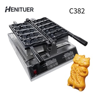 Коммерческая высокопроизводительная вафельница HENITUER C382 в форме кошки для выпечки с регулируемой температурой и функцией дозирования теста - Product Image 5