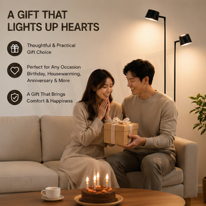 Lampada <span class=keywords><strong>da</strong></span> Terra LED a Doppia Testa Regolabile per Angoli Accoglienti, Luce Calda per Lettura, Studio e Relax a <span class=keywords><strong>Casa</strong></span> - Product Image 1