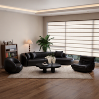 Canapé une place noir style rétro avec rembourrage en éponge, design incurvé pour petit appartement, bureau, réception et espace de réunion