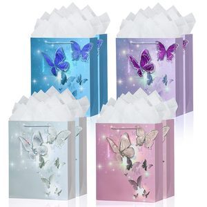 Sac cadeau <span class=keywords><strong>moyen</strong></span> pour filles et femmes, sacs en papier de luxe avec poignées, papier de soie, papillons colorés, sac d'anniversaire, sac de fête de mariage - Product Image 1