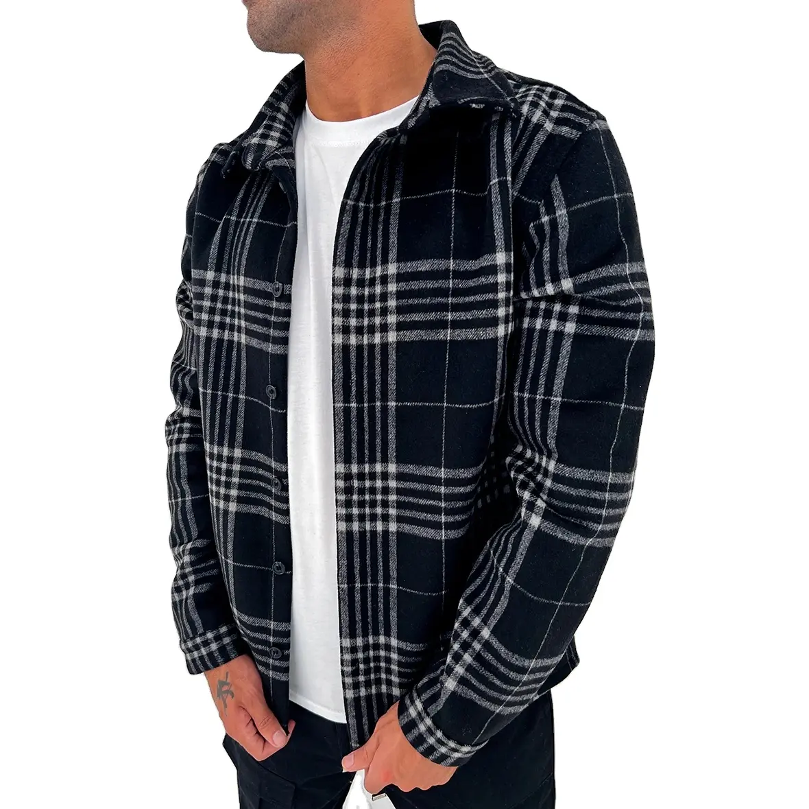 Ready to Ship checks cotton winter custom wholesale boxy shirt long sleeve plaid flannel shirt jacket for men