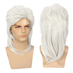 Perruque Mullet <span class=keywords><strong>Homme</strong></span> en Gros, <span class=keywords><strong>Cheveux</strong></span> Bouclés Bruns, Fibre Haute Température, Peut Être Permanente et Teintée, Perruques Vintage Années 80 pour Cosplay - Product Image 5