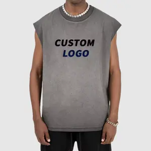 Summer Hot Sale Mens Sleeveless Shirts Vest Vintage Washed 100% Cotton Customize Blank Tank Tops Streetwear Fitness T Shirt