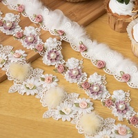 Série de fleurs féériques, dentelle brodée à la main, fleurs 3D, perles pour accessoires vestimentaires, sacs, chaussures, rideaux, bordures de col DIY