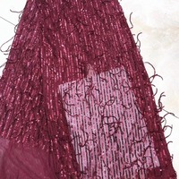 Offre Spéciale extensible maille broderie 3mm Sequin gland tissu rayé paillettes Tulle tissu pour robe formelle scène perles tissu