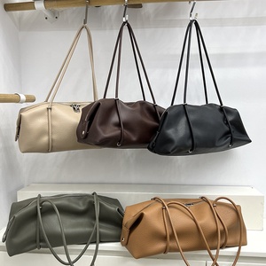 Custom Solid Color Fashion Versatile <strong>Round</strong> Cylinder Pillow-shaped Shoulder <strong>Bag</strong> Zipper <strong>PU</strong> Tote <strong>Bag</strong> - Product Image 2