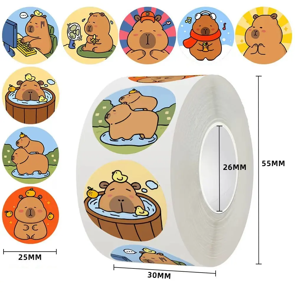 500pcs Capybara Sticker For Kids Reward Sticker Cartoon Labels Valentine's Day Happy Smile Face Sticker Label Gift