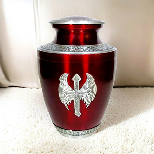 Cremation Urns For Human Ashes Adult Style Wings Cross Engraved Large Size Wholesale Funeral Burial Decorative Metal Urns Jars - Product Image 1