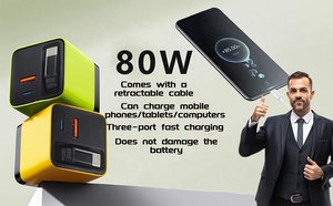 UE EE. UU. Reino Unido 3 en 1 PD Adaptador de viaje 80W GaN Cargador rápido Enchufe de pared retráctil con cable USB C A + C Módulo de carga rápida para teléfonos - Product Image 6