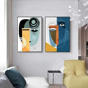 Abstract Faces Geometric Canvas Painting Contemporary Posters and Prints Wall Art Picture for Living Room Scandinavian Home Deco