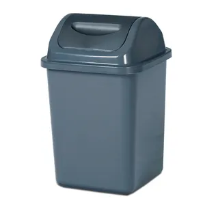 Cubo de basura de plástico Gris duradero único para servicio de habitaciones, cubo de basura de tamaño pequeño, cubo de basura de papel con tapa abatible