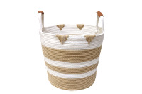 Panier à linge décoratif en corde de coton écologique avec poignées en cuir, lot de 3 pour la chambre d'enfant et la maison