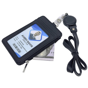 Office Products Employee Vertical PU Leather Business Id Credit <strong>Card</strong> <strong>Holder</strong> <strong>Wallet</strong> With Retractable Pull Badge Reel Lanyard - Product Image 2