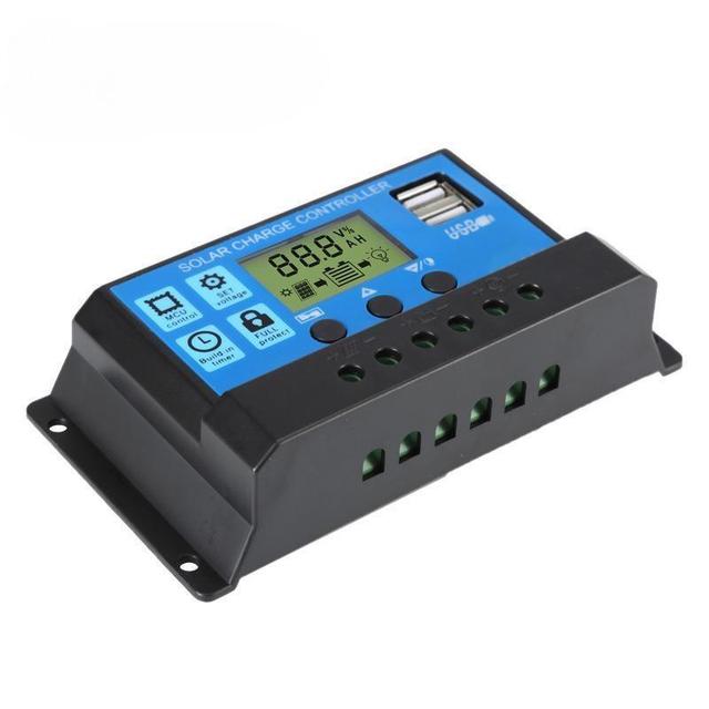 30A Solar Charge Controller 12V/ 24V Solar Panel Regulator with Adjustable LCD Display Dual USB Port Timer Setting