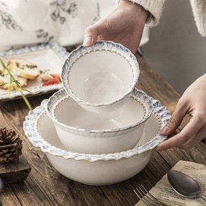 Vaisselle en céramique européenne bleu ciel, série créative en relief de dentelle, bol, assiette, assiette à soupe, ensemble de vaisselle, personnalisé, sous-glaçure - Product Image 4