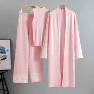 Cárdigan de punto de color sólido para primavera y otoño, conjunto de cárdigan de punto elegante, chaleco y pantalones, conjunto de punto de tres piezas para mujer - Product Image 6