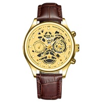 Commerce transfrontalier, nouveau modèle, montre en quartz Dongguan Wokai, bracelet en cuir décontracté, montre pour homme