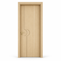 Contemporary Natural Wood Interior Door with Curved Arc Grooves Luxury Modern Solid Core Bedroom Timber Door