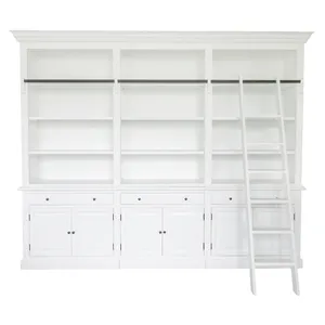 Set di Mobili Moderni in Legno Massello Bianco per <span class=keywords><strong>Soggiorno</strong></span>, Mobile TV <span class=keywords><strong>da</strong></span> 2,6M con <span class=keywords><strong>Libreria</strong></span> e Scala, Soluzione Completa per la Casa - Product Image 2