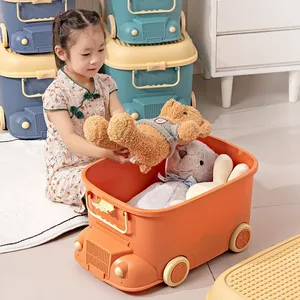 Caja de <span class=keywords><strong>Juguetes</strong></span> <span class=keywords><strong>para</strong></span> Niños con Forma de Coche de Dibujos Animados, con Tapa de Bloques de Construcción, Organizador de Plástico PP de Gran Capacidad con Ruedas - Product Image 3