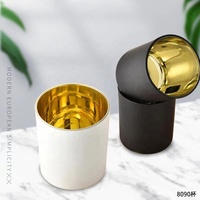 Vente en gros de pots à bougies en verre mat noir et blanc bon marché avec intérieur électro-plaqué or, argent, or rose, pot à bougies de luxe avec boîte