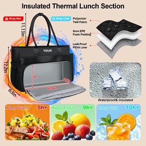 YOUK Double Compartment Insulated Lunch Bag Durable Leakproof Portable Thermal PEVA Tote Bag for Work Office Picnic Outdoor - Product Image 3