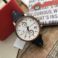 Jam Tangan Wanita Kronograf Kulit FS Terlaris Logo Kustom Jarum Bercahaya Tahan Air Jam Tangan Quartz Wanita