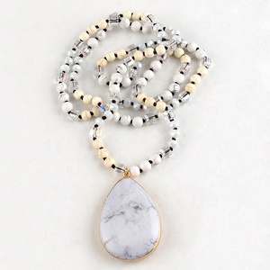 Fashion Women's Body <strong>Boho</strong> Customized Jewelry 6mm Natural Stone Knotted Crystal Glass Beads Gemstone Drop Pendant <strong>Necklace</strong> - Product Image 5