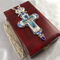 Croix pectorale orthodoxe en argent plaqué avec icône de Jésus crucifié et diamant bleu, cadeau spirituel pour évêque ou église