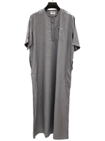 Thobe en coton pour homme, léger et respirant, décontracté, longueur cheville, manches courtes, couleur unie, broderie, tenue quotidienne du Moyen-Orient