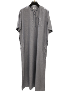 <b>Men's</b> Cotton <b>Thobe</b> Casual Floor Length Short Sleeve Solid Color Embroidery Middle East Daily Wear 56-62 Sizes 6 Colors - Product Image 2