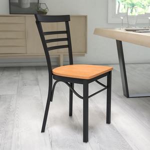 Silla de café para banquetes al aire libre, muebles de restaurante, sillas de Hotel, silla de restaurante de Metal con respaldo <span class=keywords><strong>Vertical</strong></span> negro con asiento de madera Natural - Product Image 6