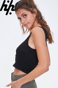 Top corto de algodón ajustado sin mangas para mujer, Top de Yoga y gimnasio, ropa ajustada con cuello redondo, ropa Sexy personalizada en blanco y negro, oferta OEM - Product Image 2