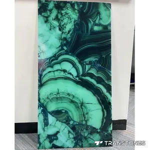 Nouveau design personnalisé imprimé albâtre translucide motif malachite panneau mural en onyx artificiel