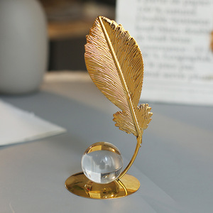 Home Decorative Objects Living Room Tabletop <b>Crystal</b> <b>Ball</b> Plants Tree Crafts Metal Leaf Sculptures - Product Image 2