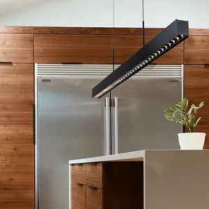 Good Quality Nordic Long Linear Pendant Lighting Black Suspended LED Light For Modern Kitchen Island Lighting