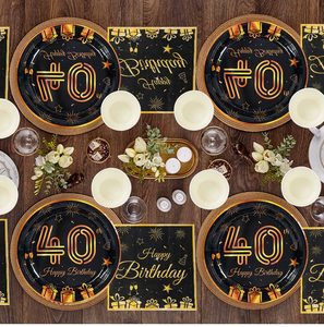 Vajilla desechable de oro negro, plato y vaso de papel, servilleta, 40 <span class=keywords><strong>cumpleaños</strong></span>, decoraciones para fiesta, adultos, hombres, mujeres, 40 años, decoración de fiesta - Product Image 6