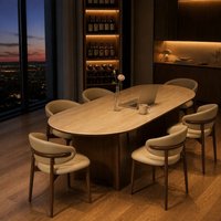 Multifunktionales Esszimmer-Set für Landhaus & Hotel mit 6 Sitzplätzen, Massivholz + Sinterstein + Leder, Verleiht dem Raum Eleganz