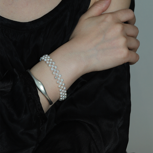 WENCHI Women's Original Design <b>Silver</b> Round Cold Light Freshwater <b>Pearl</b> Beads <b>Bracelet</b> & Bangle - Product Image 4