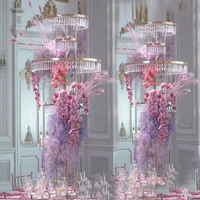 Support à fleurs de luxe en métal doré et cristal, 4/5 niveaux, pour mariage, modèle JSHJ de la marque JHMJ, idéal pour les décorations de centre de table.
