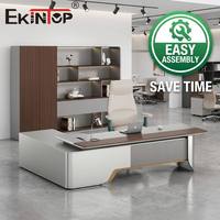 Bureau de direction moderne en PVC imperméable avec surface en bois, design extensible pour usage commercial, fabriqué par Ekintop Factory