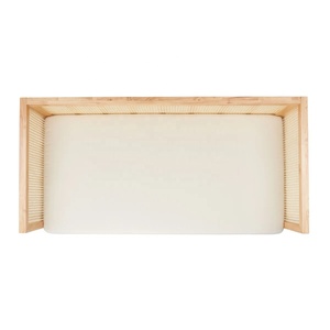 Sofá <span class=keywords><strong>Cama</strong></span> Ergonómico de 2 Plazas Tapizado en Lino con Ratán y Madera Maciza, con Almohada, Estilo Moderno Wabi-Sabi, Muebles para Espacios Pequeños - Product Image 4