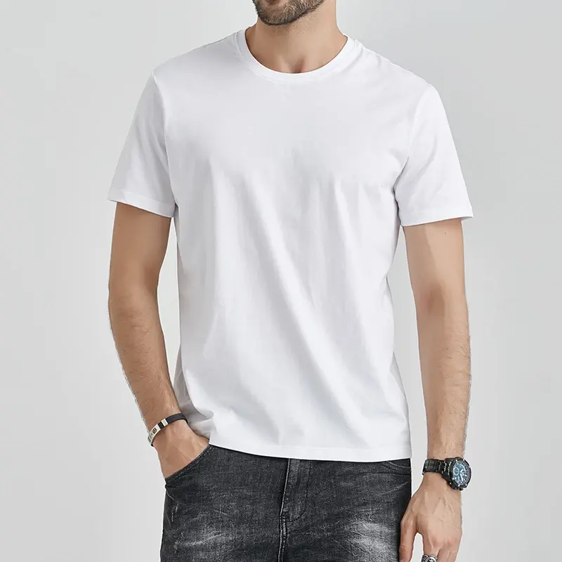 Estate 95% cotone 5% spandex o-collo bianco solido T-shirt taglie forti uomo classico top tee uomo casual T-shirt Basic