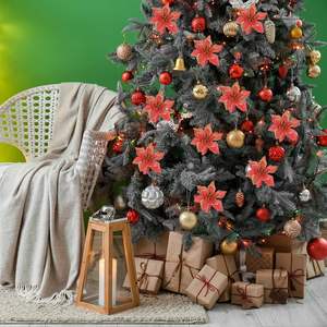 Fleur de Noël Poinsettia en Velours, Fleur Artificielle de 26cm pour la Décoration de la Maison - Product Image 3